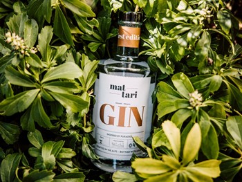 Mattari Gin – First Edition by Naturresort Puradies, Leogang Mattari gin bottle among greenery, Naturresort Puradies Leogang